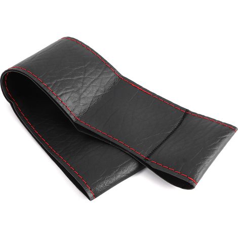 Housse de volant imitation cuir d'éléphant, aiguille et fil à coudre soi-même, accessoires intérieurs de voiture, noir et rouge. (1/5)