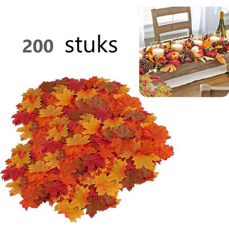 Lot de 200 feuilles d'érable artificielles - 8 x 6,5 cm - Couleurs automne - Décoration d'automne
