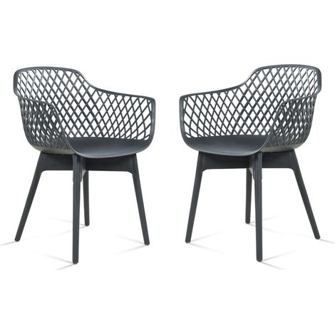 Moderne Esszimmerstühle, 2er Set, Wetterbeständige Kunststoff-Café-Stühle mit Ergonomischer Rückenlehne und Rutschfesten Pads, Geeignet für Terrasse, Restaurant, Garten (1/5)