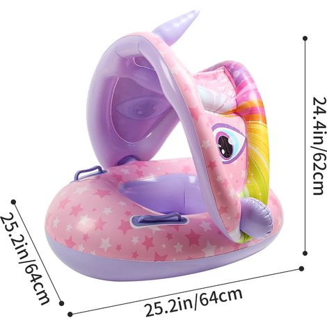 Tapis de piscine gonflable pour enfants avec siège, poignées et volant, portable.