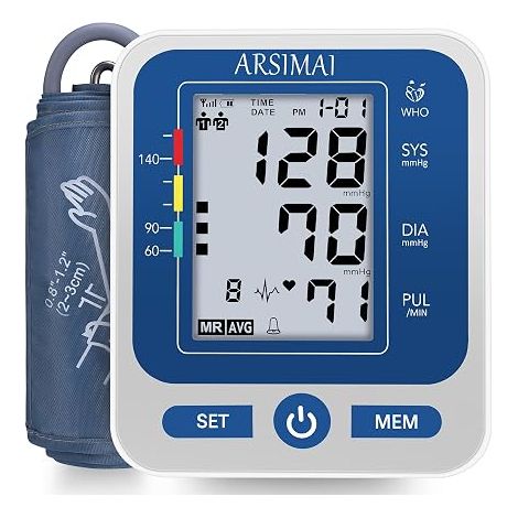 Blood Pressure Monitor for Home Use, Automatic Arm Blood Pressure Monitor with 2 x 99 Measurement Memory, Large LCD Screen, Digital Blood Pressure Monitor with 22-44cm Wide Armband, Blue (1/5)