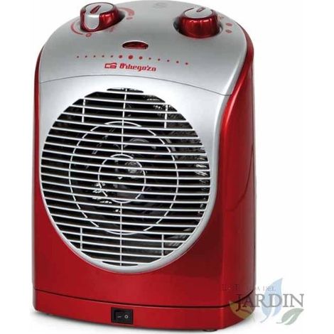 Riscaldatore oscillante 90º. Colore rosso. Due potenze: 1100W-2200W. Temperatura regolabile. Posizione aria fredda (ventilatore)