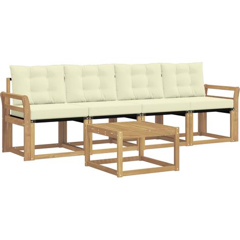 Set di divani da esterno con cuscino 5 pz Salotto da Giardino Bianco e Crema (1/5)