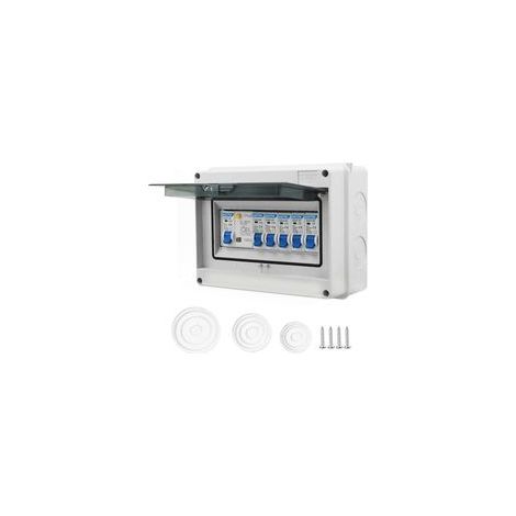 Panneau de disjoncteur unipolaire 63A – Indice d'étanchéité IP65 – 4 voies avec interrupteur de fuite – Pour garage et atelier