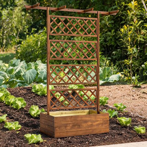 Jardinière en bois avec treillis et toit pour plantes grimpantes (1/5)
