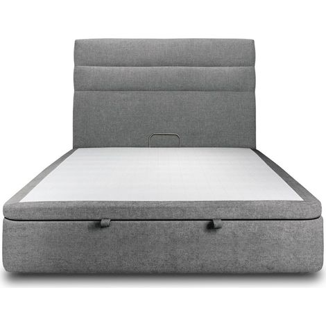 Lit coffre 140x200cm avec tête de lit lignes Tissu Gris anthracite - Hauteur totale : 39cm (1/5)