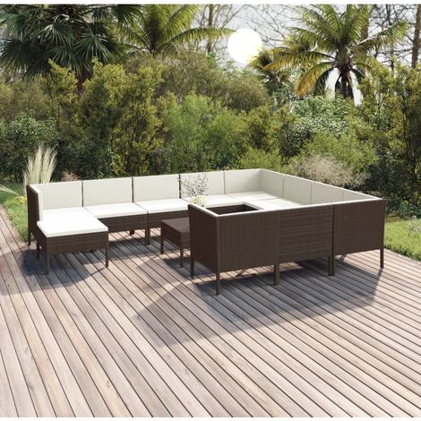 12-tlg. Garten-Lounge-Set mit Auflagen Poly Rattan Braun (1/5)