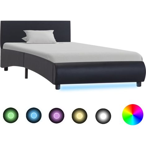 Lit adulte avec LED Lit Simple / Cadre de lit / Noir Similicuir 90 x 200 cm (1/4)