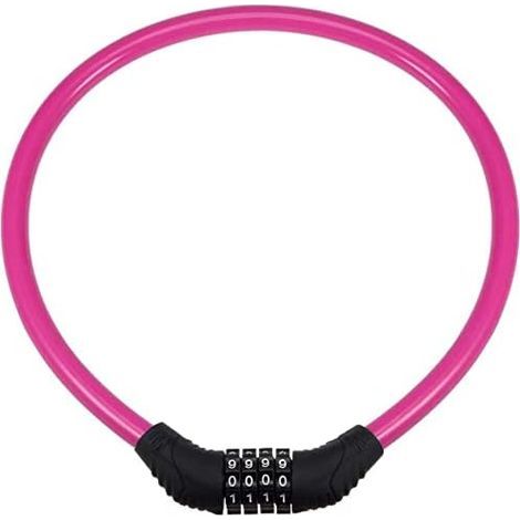 Cable lock for bicycle, 4-digit resettable combination lock, rose red, 2 feet