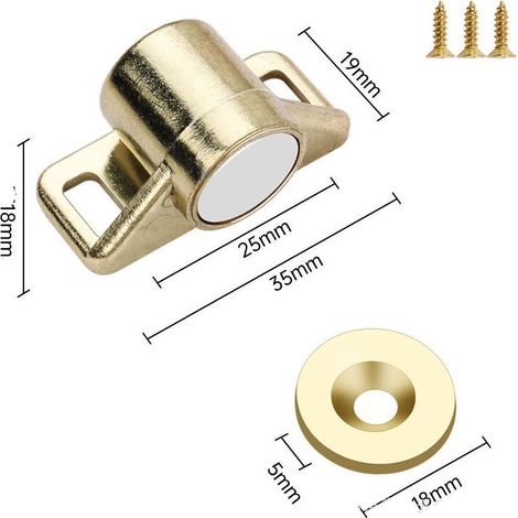 4 Pièces Loquets de Porte Magnétiques Aimants de Porte d'Armoire avec Vis en Acier Inoxydable pour Ferme Armoire de Cuisine Fermeture de Porte Coulissante (or) (1/2)