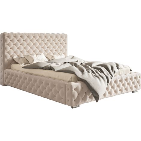 Lit Adulte 160x200 cm Adonis - Lit Double, Tissu Velours Beige (Amor Velvet 4304) (1/5)