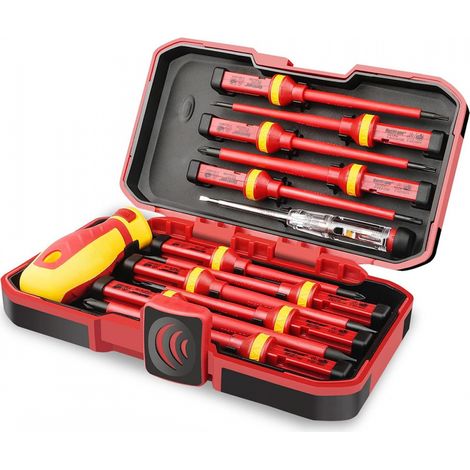 Schraubendreher-Set, 13 Stück, CR-V-isolierte Schraubendreher, Hochspannung, 1000 V, magnetisch, Kreuzschlitz, Schlitz, Torx, langlebiges Schraubendreher-Handwerkzeug, Elektriker-Reparatur-Werkzeug-Se (1/5)