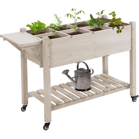 8-teiliger Pflanzkasten für den Außenbereich mit Seitenablage und Ablage aus Fichtenholz, 123 x 54 x 87 cm, Holz
