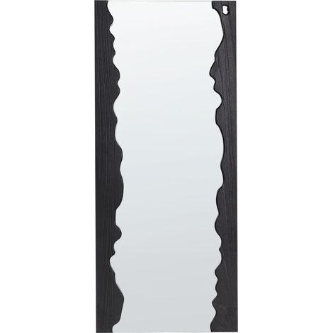 Miroir Mural Moderne Suspendu Décoratif 175 x 75 cm Cadre en Bois de Forme Irrégulière Noir Saullcet