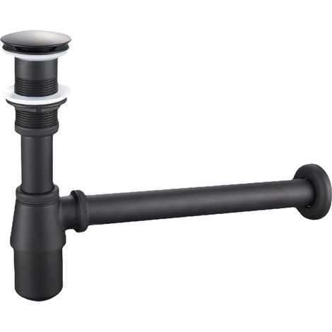 Laiton Siphon de Lavabo, Universel Syphon avec 200mm Tube Plongeur, 1 1/4 x 32mm Réglable Sifon Anti Odeur Anti-fuite, Noir (1/5)