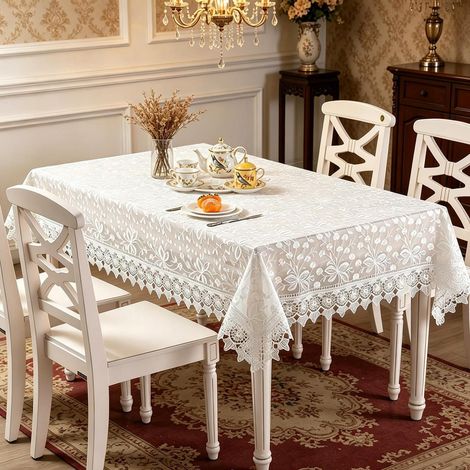 Spitze Tischdecke mit Blumenmuster, Vintage-Design, 135x135cm, Weiß