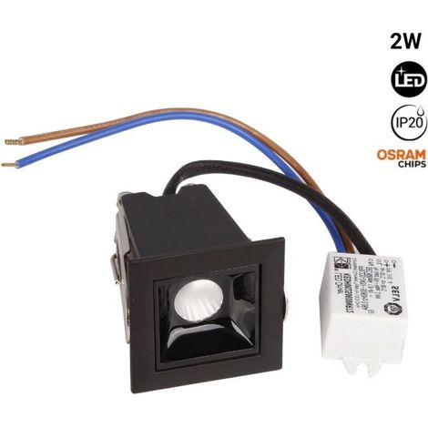 Spot LED encastrable carré 2W - UGR18 - IRC90 - Puce OSRAM - Blanc Chaud - Noir (1/5)
