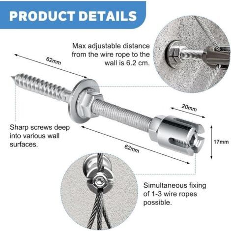 Support pour Plantes Grimpantes, 12m Kit Treillis Fil, 3 mm Corde en Acier Inoxydable Kit avec 8 Supports Muraux pour Vignes Fleurs Légumes