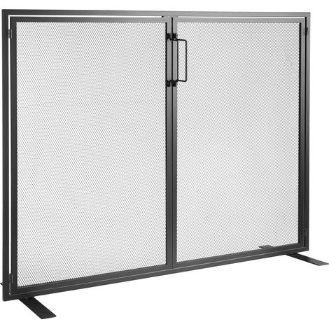 Pare-feu de Cheminée 1 Panneau Grille de Protection de Cheminée en Fer 99x78 cm Robuste avec Porte Pare-étincelles Autoportant Installation Simple pour Salon Décoration d'Intérieur Moderne, Noir (1/5)