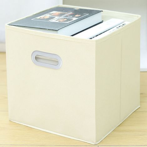 Cubes de rangement pliables en tissu de 28 cm avec poignées - Grands bacs de rangement pliables, paniers et boîtes pour la maison et le placard - Beige