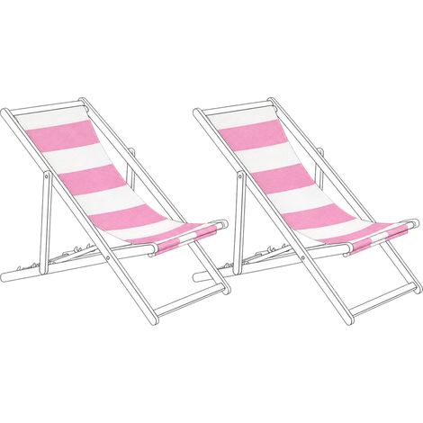 Set of 2 Sun Lounger Replacement Fabrics Pink Striped Pattern Polyester Sling Hammock ANZIO/AVELLINO