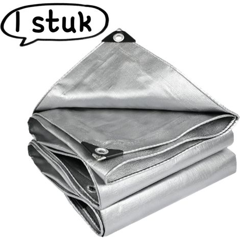 Bâche imperméable en plastique PE épais double face avec revêtement argenté résistante à la pluie et au soleil 3 x 3 m pour terrasse piscine bateau toit camping et protection extérieure couleur argent (1/5)