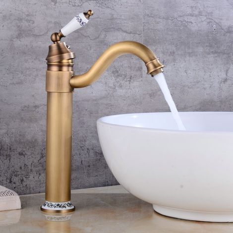 Lavabo Robinet Macaron Laiton Haut, Robinet Salle de Bain avec Bec Haut Pivotant à 360° Mitigeur Lavabo, Chaude et Froide RéGlable de Mitigeur Lavabo, Mitigeur Salle de Bain (1/4)