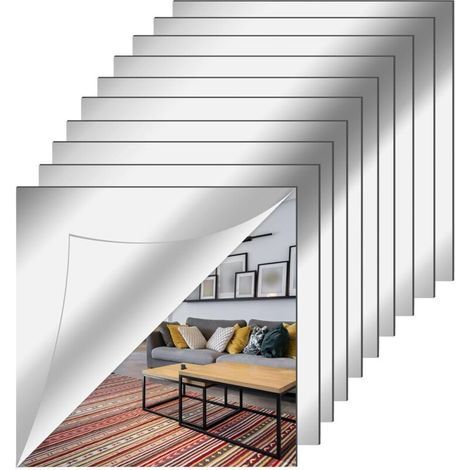 10 Pièces Miroir Mural Autocollant 20 X 20 cm, Antidéflagrant Carrés Flexible Miroir Acrylique Adhésif, Plastique Bricolage Décoration Murale sans Cadre pour Salle de Bain, Salon, Chambre (1/5)