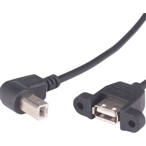 Câble d'extension USB 2.0 B mâle vers USB femelle coudé vers le bas, avec pattes de fixation et trous de vis pour la fixation des câbles de panneau et l'impression. (1/5)
