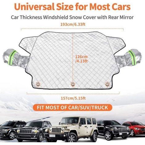HONORNIC - Couverture Bache Pare-Brise Voiture Couverture Magnétique avec Coque Rétroviseur Protection ( 157 cm x 126 cm) (1/4)