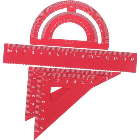 Ensemble de règles en métal, 4 pièces alliage d'aluminium rouge (1/5)