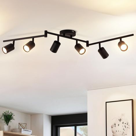 1 Plafonnier 6 Spots, Base GU10, Métal Noir, Rotatif 350°, Intérieur Salon Cuisine (1/5)
