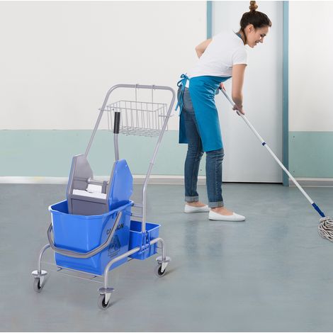 Chariot de nettoyage 72x49,5x95 cm plastique bleu avec seau 25 L, pratique au quotidien – MEUBLIV (1/5)