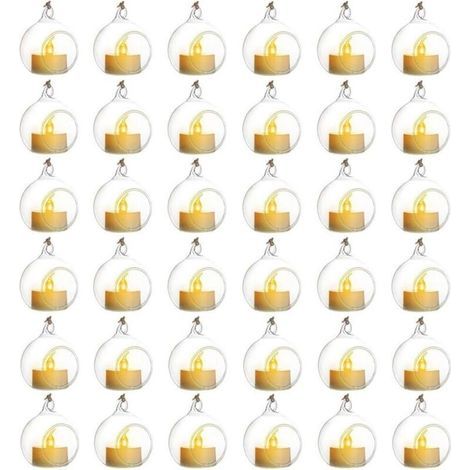 Boule en Verre a Suspendre - 24 Pieces Boule de Verre Photophore 6cm Bougeoir Suspendu pour pour Mariage Noël Anniversaire Pâques Halloween Jardin (1/5)