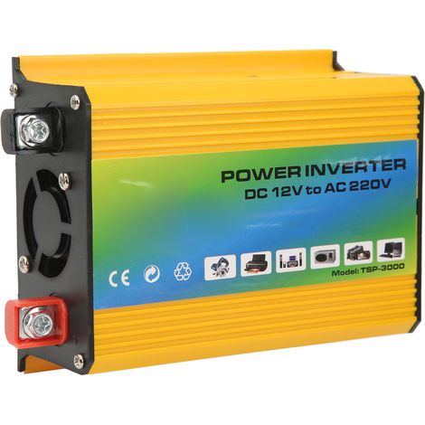 Convertisseur de puissance 300 W 12 V vers 220 V ABS avec deux ports USB, convertisseur à onde modifiée pour le camping et les vacances, jaune (1/5)