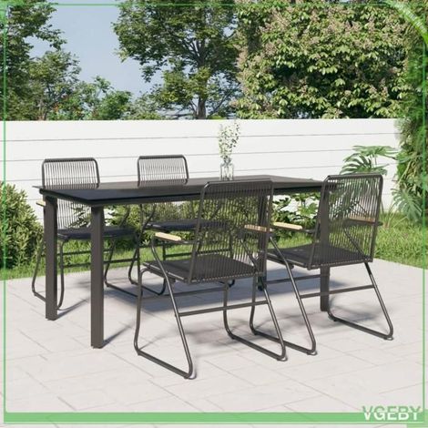 Ensemble à manger de jardin - FAFEICY - 3156572 - Rotin PVC anti-UV - Table verre trempé 160x80 cm - 4 chaises dossier (1/5)