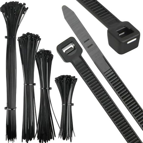 Attache Plastique Serrage, Attache Câble Résistant Serre Cable 20/30/35/45 cm Collier de Serrage nylon Câbles Jardinage, Atelier, Noir (1/4)