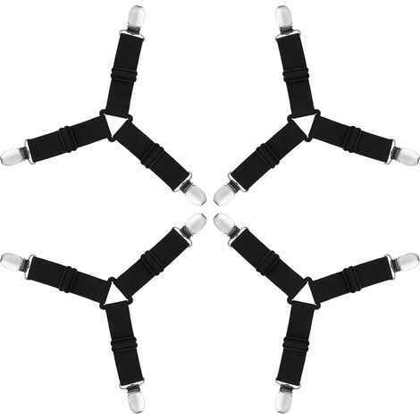 Sangles pour Draps de Lit, 8 Pièces Attache Drap Housse Triangle Attache Matelas élastique Tendeur de Draps Réglable Bretelles Sangle pour Matelas pour Draps, Matelas, Canapé-Noir (1/5)