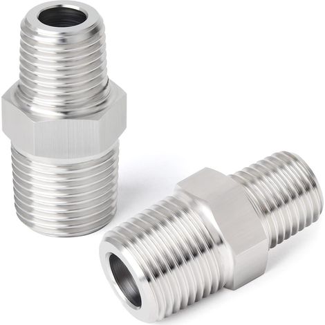 Raccord réducteur mâle - Lot de 2 - Acier inoxydable 304 - Réduction 1/2" vers 3/8" BSP - Plomberie et industrie - Argent (1/5)