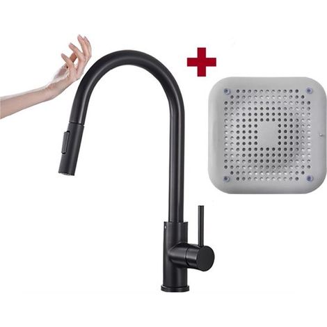 Robinet de cuisine tactile intelligent – Rotation 360° – Bec extractible avec douchette – Noir mat – Design industriel (1/5)