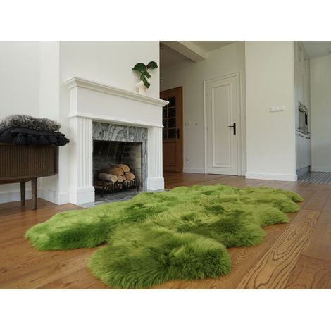 Alfombra gigante de cuatro pieles de oveja verdes, manta de piel de oveja auténtica, alfombra decorativa verde, cómoda, acogedora, ¡natural y muy gruesa (1/5)