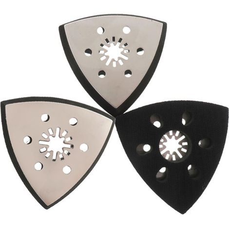 Lot de 3 Plaques de Ponçage Triangulaires avec 6 Trous 93 mm Patin Ponceuse Triangulaire Accessoires pour Bois Plastiques durs Métaux, Meulage ou Polissage (1/5)