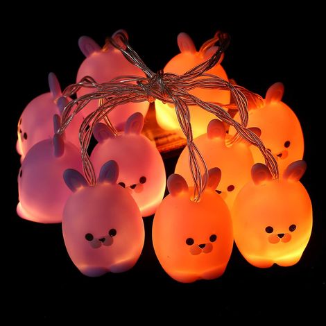 Guirlande lumineuse de Pâques à LED 1,8 m, 10 LED (Lapin blanc chaud et rose) (1/3)
