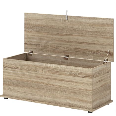 Coffre de rangement, banc de rangement avec couvercle rabattable et charnières de sécurité, 100 x 40 x 40 cm, naturel