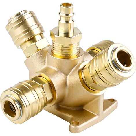 Distributeur d'air mural : 75 × 50 × 115 mm G1/2 fer revêtu de cuivre + distributeur d'air comprimé en laiton, raccord rapide à 3 voies, boîte murale à air comprimé, raccord rapide d'air, pour (1/5)