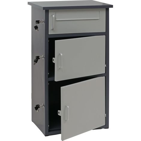Buzón para paquetes HHG-297, buzón para paquetes, compartimento para paquetes, estación de paquetes, buzón con 3 compartimentos, acero 89 x 49 x 38 cm, gris oscuro/gris claro