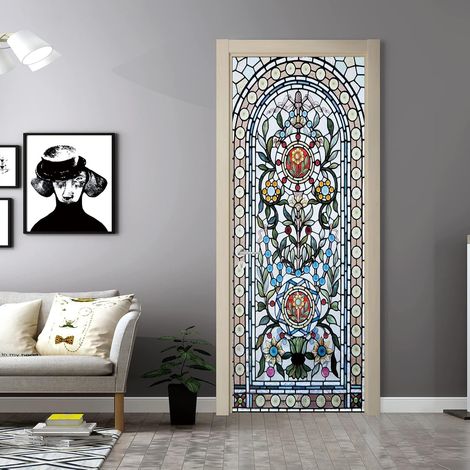 3D-Türaufkleber in Buntglasoptik, 30,3" x 78,7" (77 x 200 cm), zum Abziehen und Aufkleben