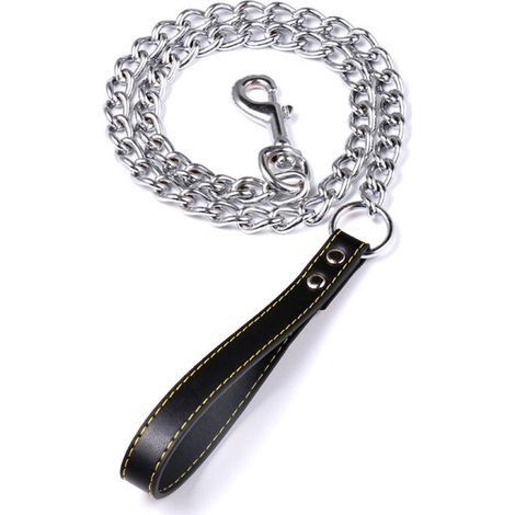 GARRYFIZH Laisse-chaîne de dressage pour chiot - Poignée en cuir PU, 4mm x 120cm noir - Résistance et confort