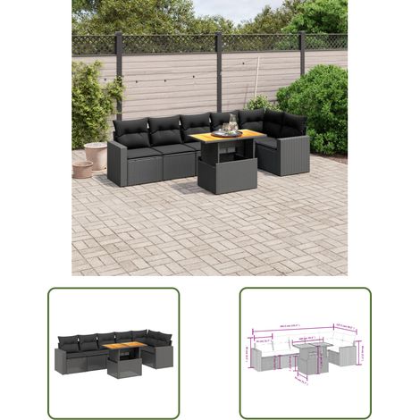The Living Store 7-tlg. Garten-Sofagarnitur mit Kissen Schwarz Poly Rattan - Gartenmöbel Set - PE-Rattan Möbel - Outdoor Lounge - Gartenecke - Terrassenset (1/3)