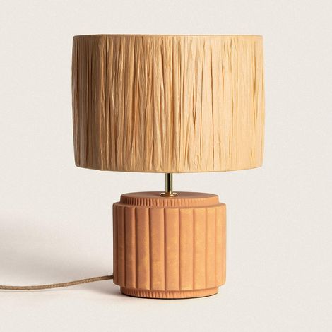 Tischlampe aus Keramik und Bast Kinney Terrakotta